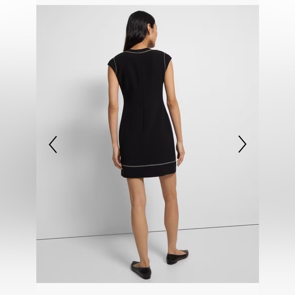 THEORY Embroidered Shift Dress in Admiral black and white Crepe women size 2 new - Picture 5 of 8